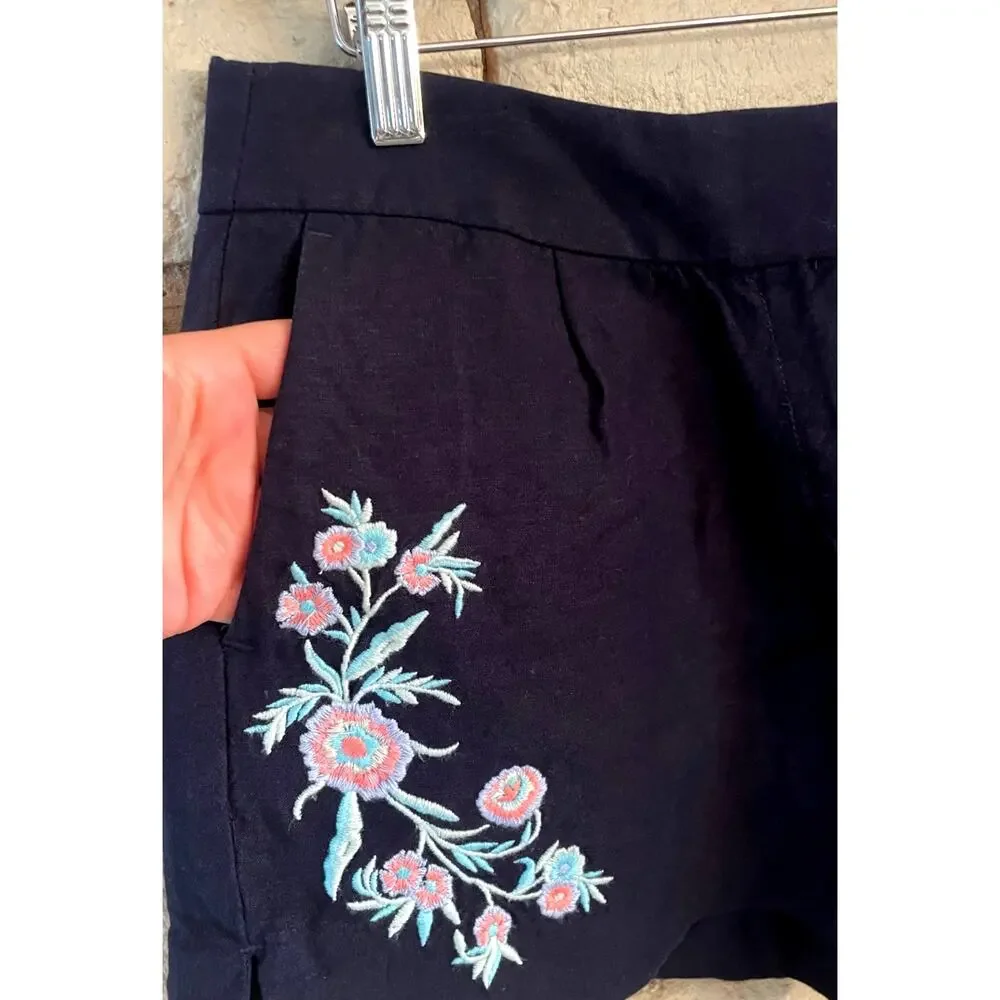 LOFT Riviera Floral Embroidered Navy Chino Shorts - Size‎ 4